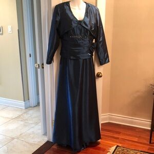 Metallic BlueTaffeta Formal Gown with Matching Bolero